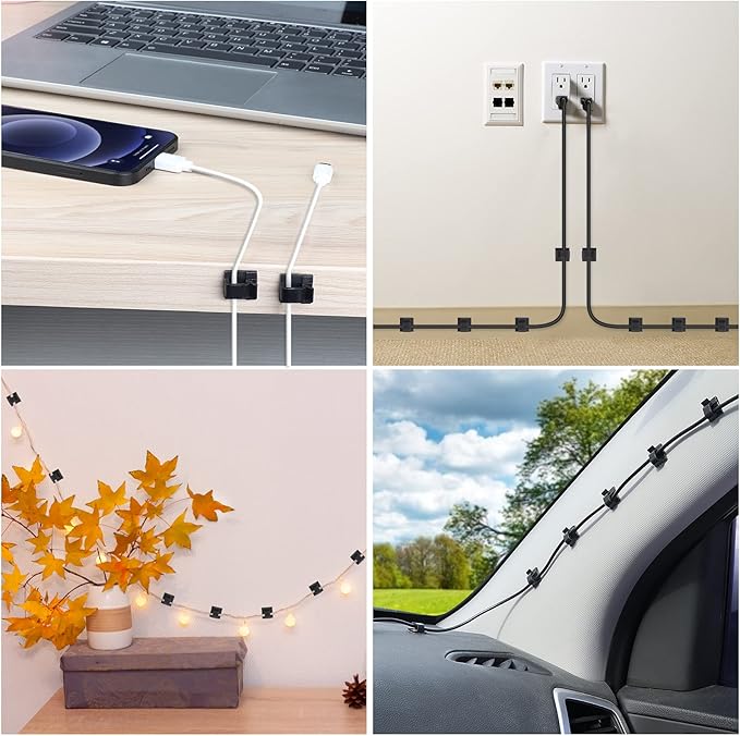 Large Adhesive Cable Clips (45 PCS, Black), Upgraded Wire Clips For Electric Wires, Cord Clips Adhesive Wire Holders For Cable Management Under Desk, Car, Wall, Extension Cord, Ethernet Cable, TV-Coax