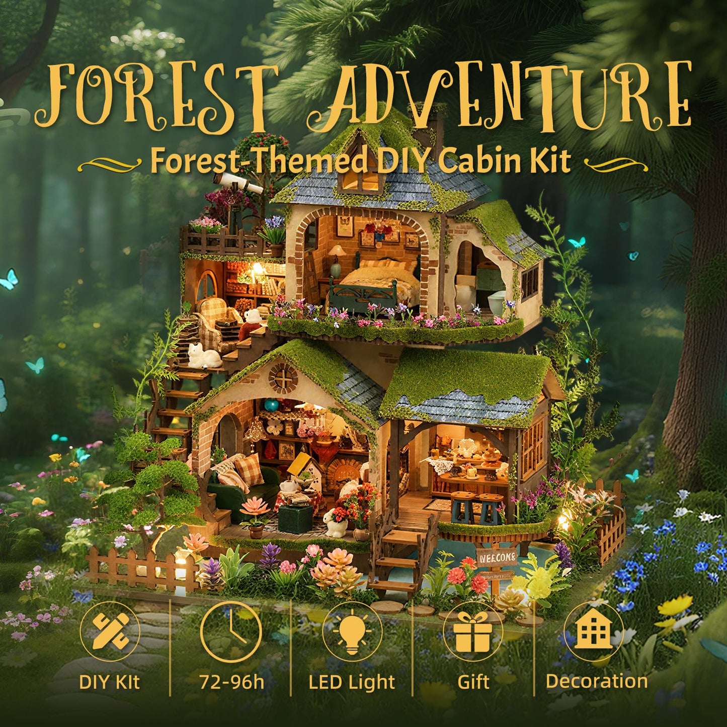 LogicTwist DIY Miniature House Kit with LED Lights, Forest Adventure Wooden Mini House Building Kit for Adults & Teens, Creative Crafts for Women, Friends & Hobbyists