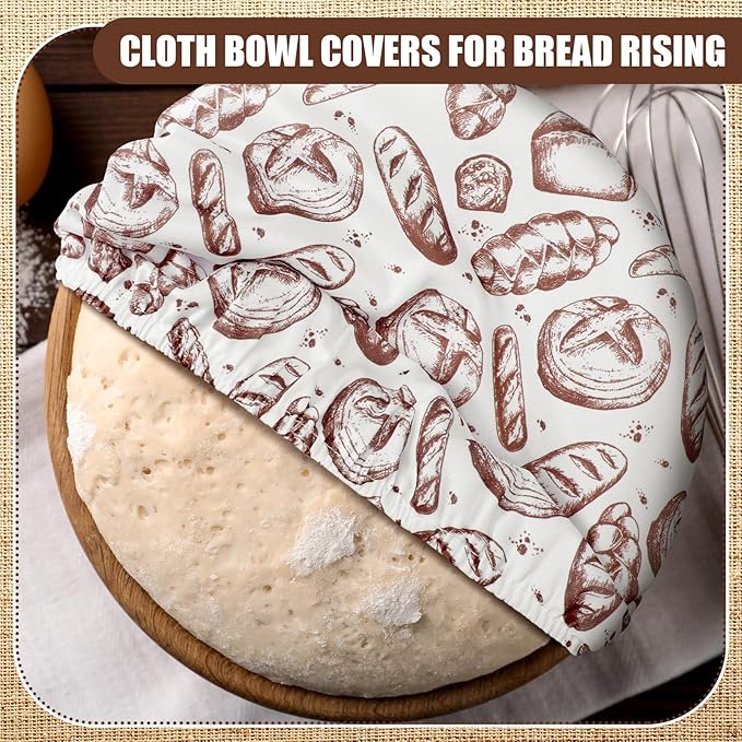 Patelai 10 Pcs Bowl Covers Reusable in 5 Size Stretch Cloth Fabric Elastic Food Storage Bowl Covers Bread Sourdough Lids for Proofing Food Fruits Leftover(Brown,Kitchen Style)