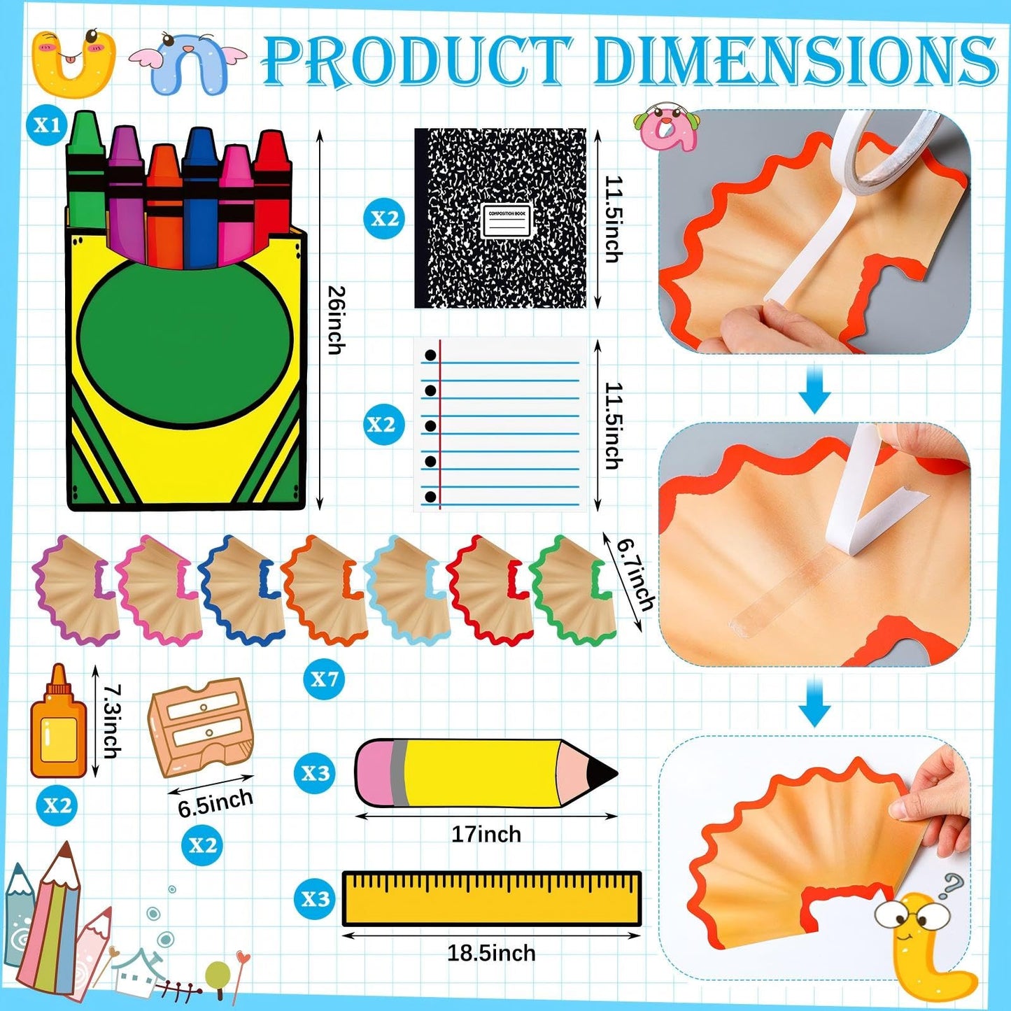 Frienda 24 Pcs Preschool Graduation Party Decoration Pre-k Large DIY Backdrop Photo Booth Prop Classroom Bulletin Board Decorations Cardstock Cut-Outs Cards Kit Wall Decor Kindergarten Party Supplies