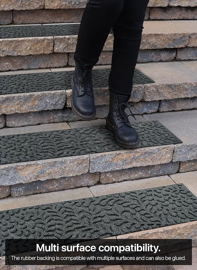 Outdoor Stair Treads Non-Slip 35”x10” (6-Pack) – Carpet Treads with Rubber Backing Floral Grey