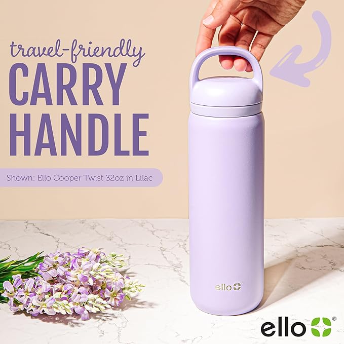 Ello Cooper Twist 32oz Stainless Steel Water Bottle with Chug Lid | Leak Proof | Double Walled and Vacuum Insulated | Built in Carry Loop | Dishwasher Safe | Sage