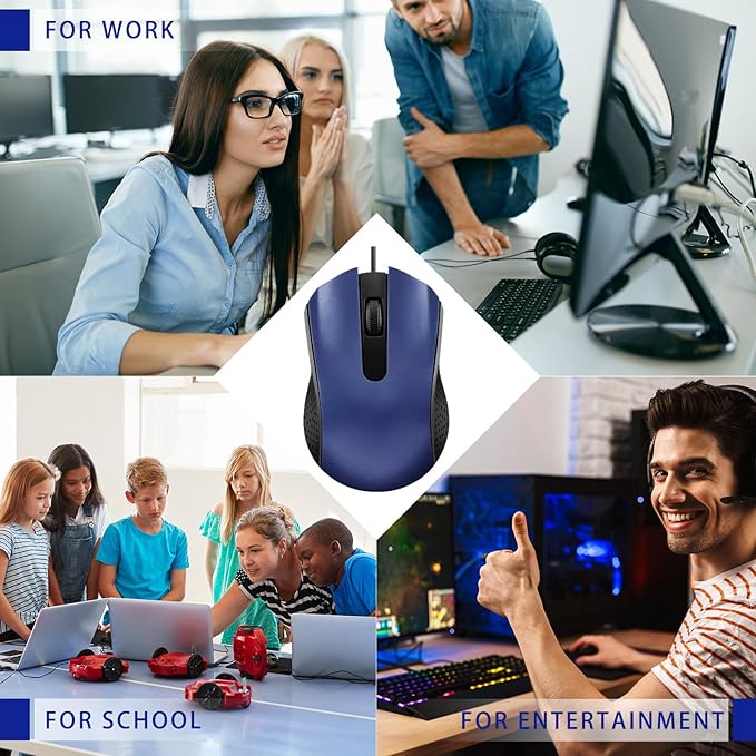 Bonuci 30 Pack USB Wired Mouse 3 Button Corded Computer Mice Bulk USB Mouse for PC Desktop, Laptop, Office, School, Classroom Use(Blue)