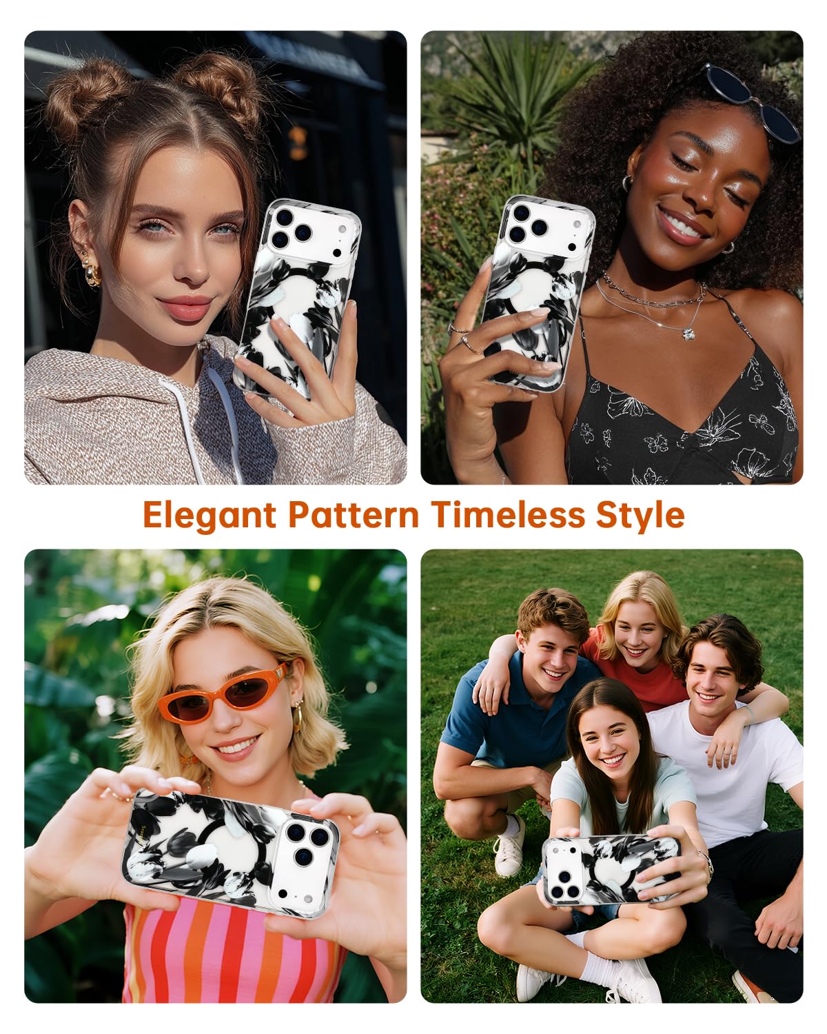 Scorpify For Iphone 17 Case [Compatible With Magsafe] With Black Tulip Floral Design, Cute Clear Flower Magnetic Phone Cover For