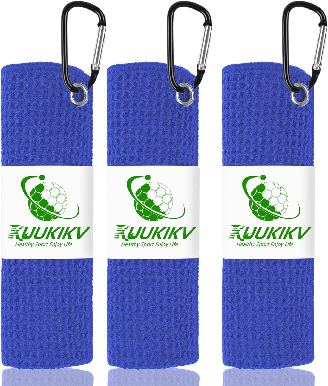 3 Pack 16" X 16" Waffle-Pattern Golf Towels with Carabiner Clip, Super Absorbent Microfiber, Sky Blue