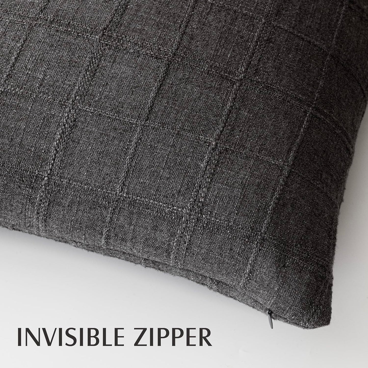 Foindtower Set of 2 Decorative Linen Check Throw Pillow Covers Neutral Farmhouse Vintage Cushion Covers Modern Boho Home Decor for Sofa Chair Couch Bedroom Living Room Outdoor,20×20 Inch,Charcoal