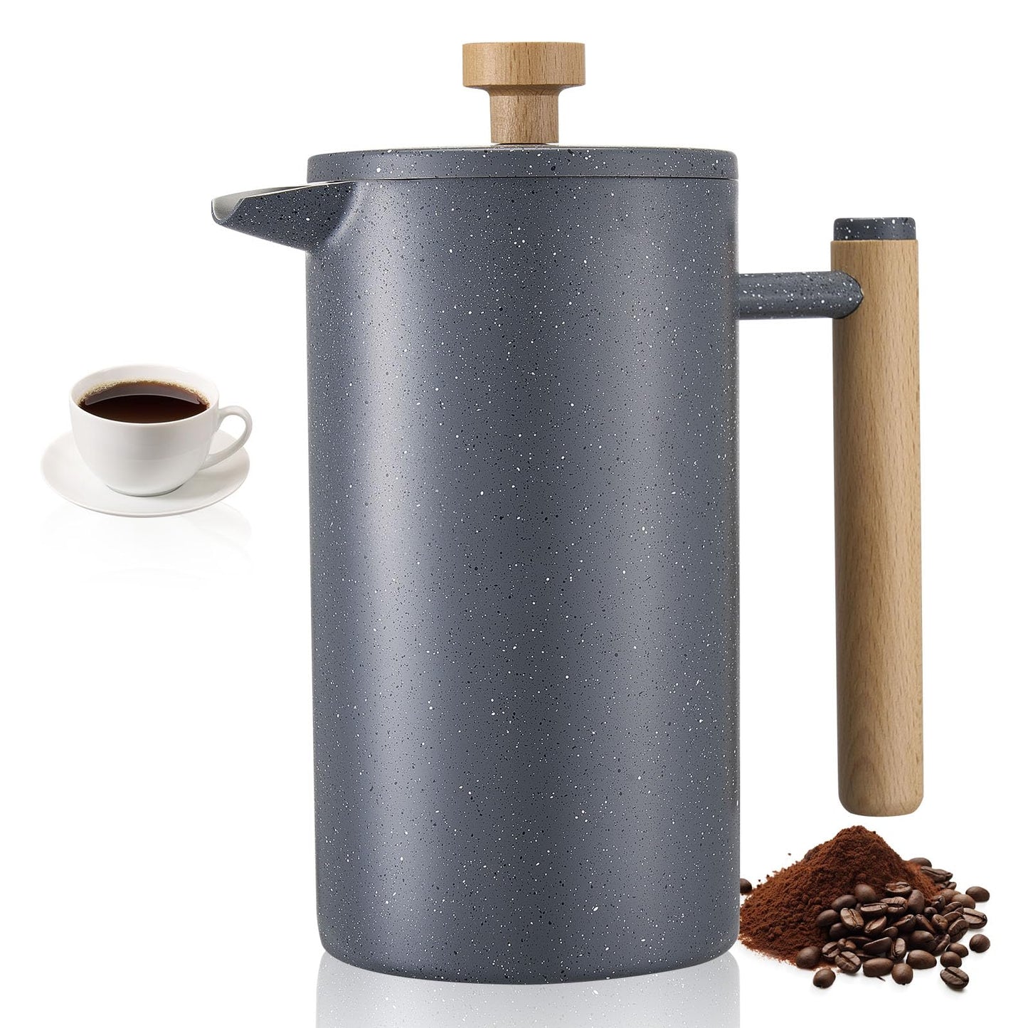 VEVOR French Press Coffee Maker, 34 Ounce 1 Liter Stainless Steel Coffee Press Tea Maker with Filter, Large Double Wall Insulated French Presses Cold Brew for Camping Travel Home Kitchen, Black