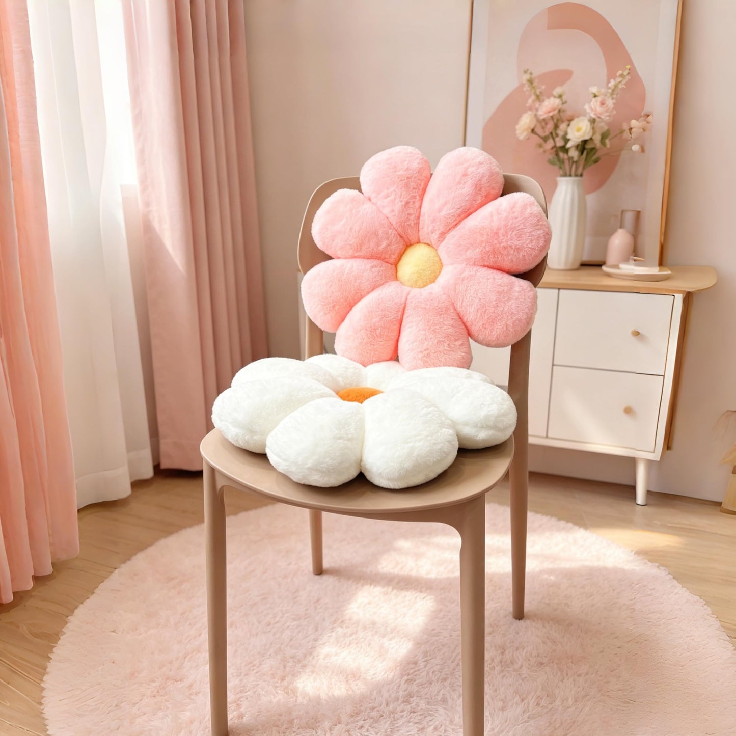 JZNEXD 2 Pcs Flower Throw Pillow Set for Teen Girls Bedroom Preppy Room Decor Aesthetic, Cute Daisy Decorative Preppy Throw Pillows for Bed Sofa Chair Home Decor (Pink & White)