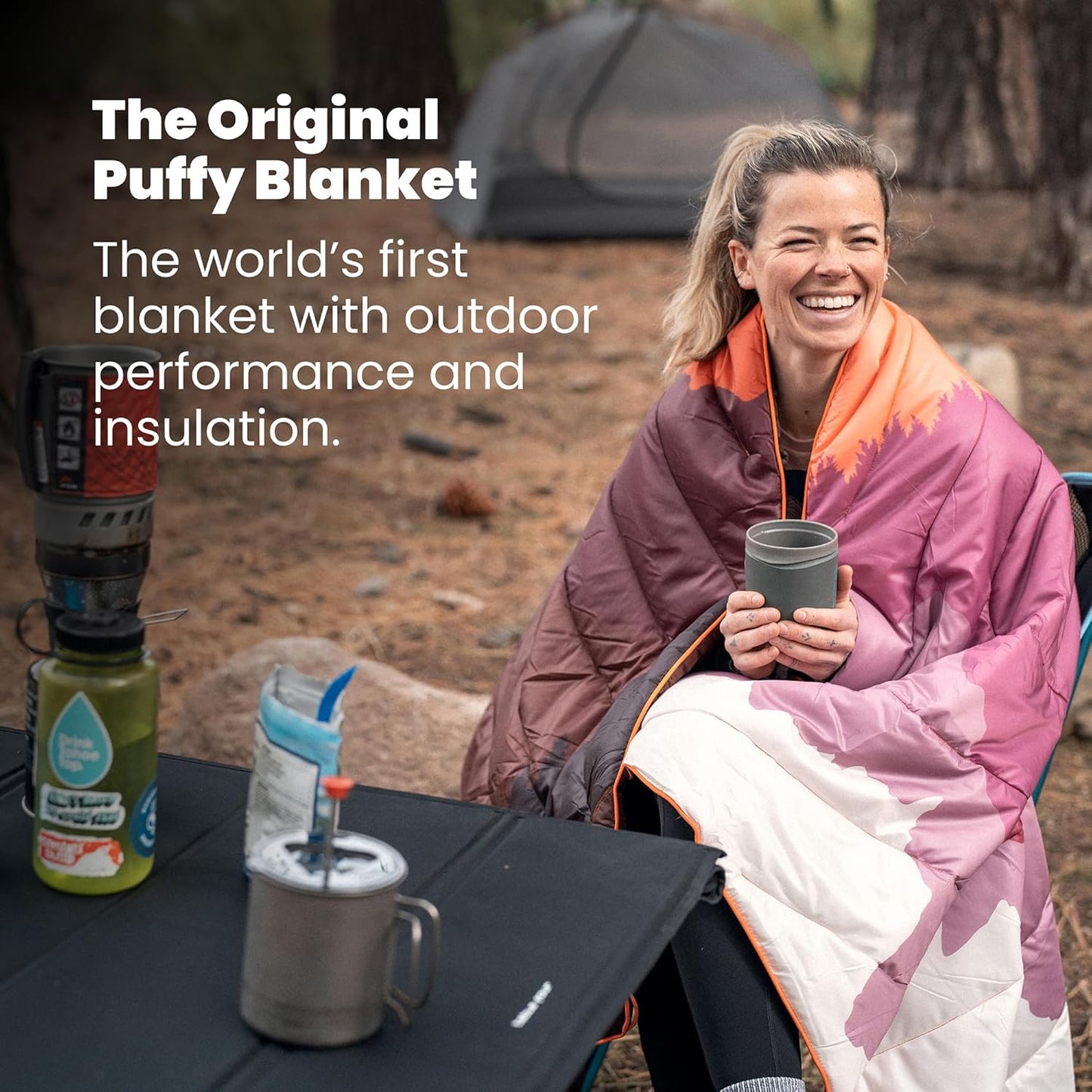 Rumpl Original Puffy Blanket - Warm, Water-Resistant Camping Blanket with 100% Recycled Synthetic Insulation, 52"x75", Original Puffy V2, Radiant Peak Eclipse