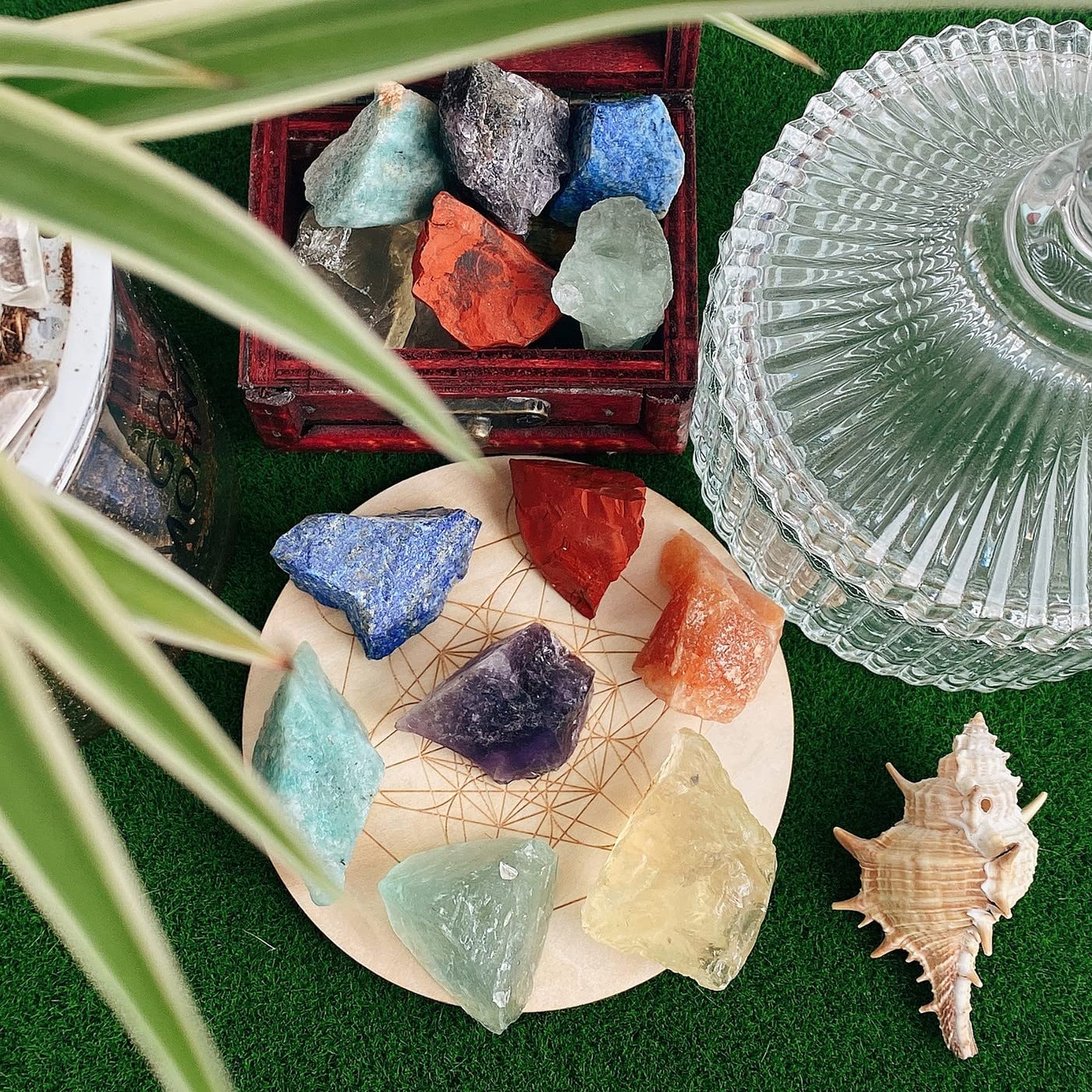 QINJIEJIE 0.9Lbs 7 Chakra Raw Crystals Natural Rough Stones Bulk Large 1" Rocks Reiki Gemstones Fountain Rocks for Tumbling Cabbing Polishing Wire Wrapping Wicca Garden Decoration