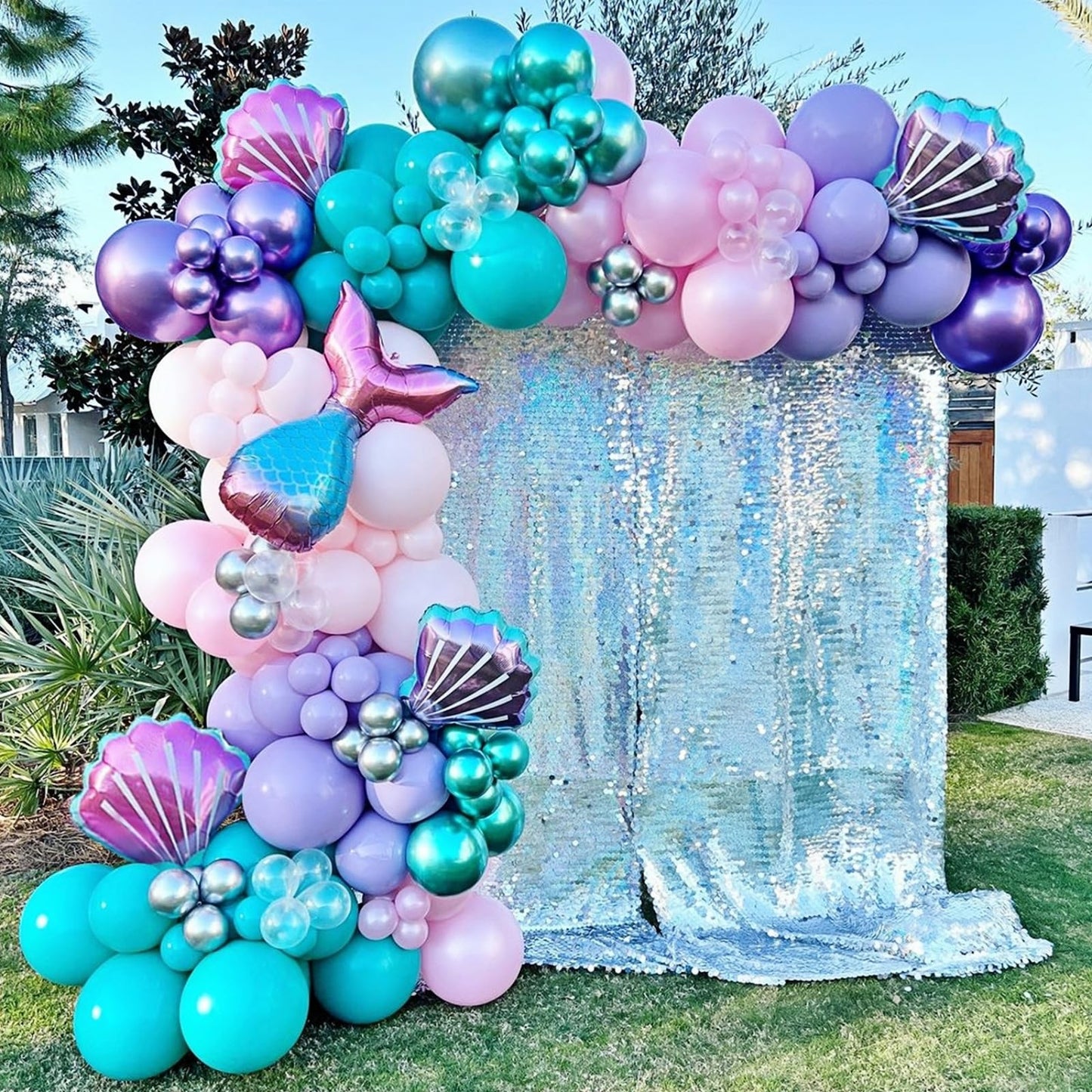 DNBOD Mermaid Party Balloon Arch Kit, 154Pcs Green Purple Little Mermaid Party Decorations Balloon Garland, Under the Sea Summer Birthday Party Supplies for Girls