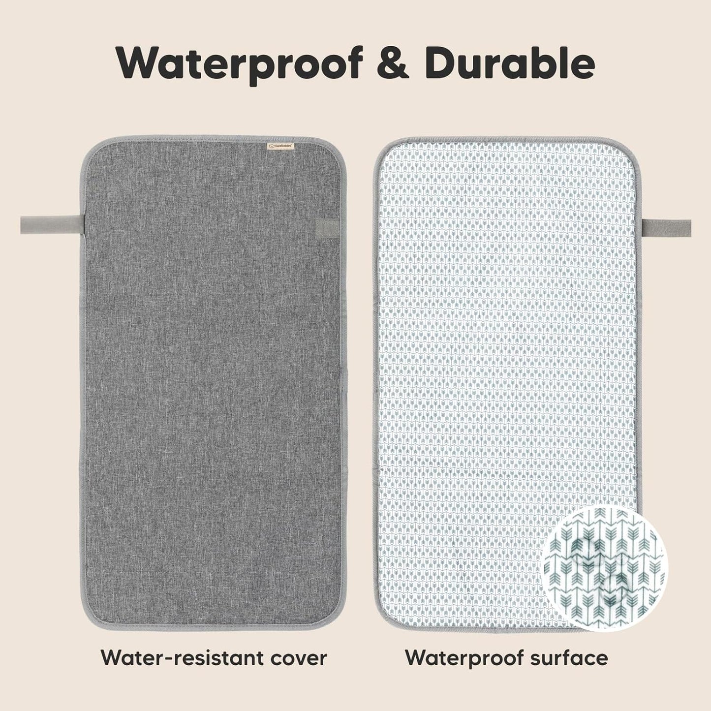 KeaBabies Portable Diaper Changing Pad, Easy Wipe Clean - Foldable Waterproof Baby Changing Mat for Diaper Bag, Compact, Lightweight,25x13 Baby Changer Travel Essential,Machine Washable(Classic Gray)