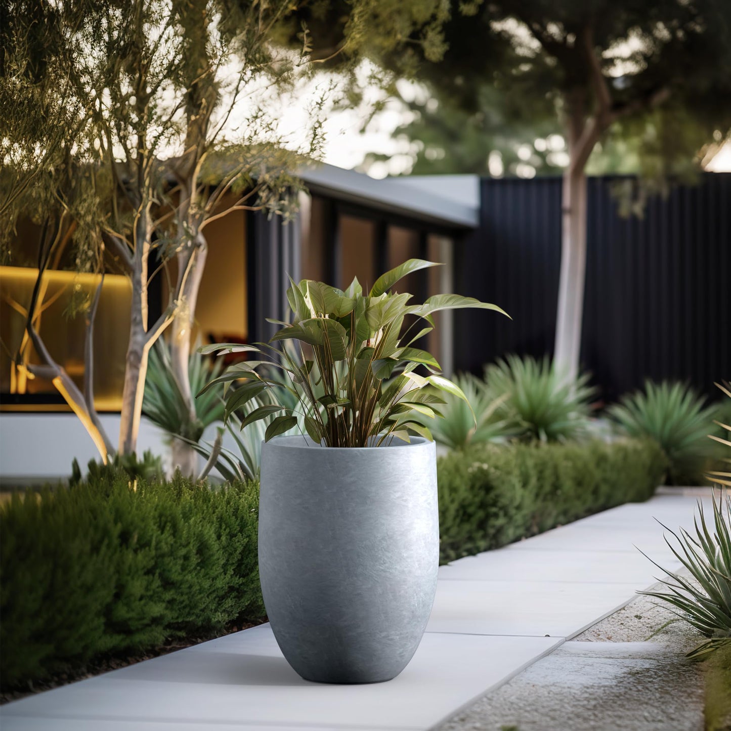 Kante Tall Concrete Planter, 21.7-Inch Height Blue-Gray Large Indoor Outdoor Plant Pot with Drainage Hole for Patio Garden Home, Modern Decor for Flowers and Tree