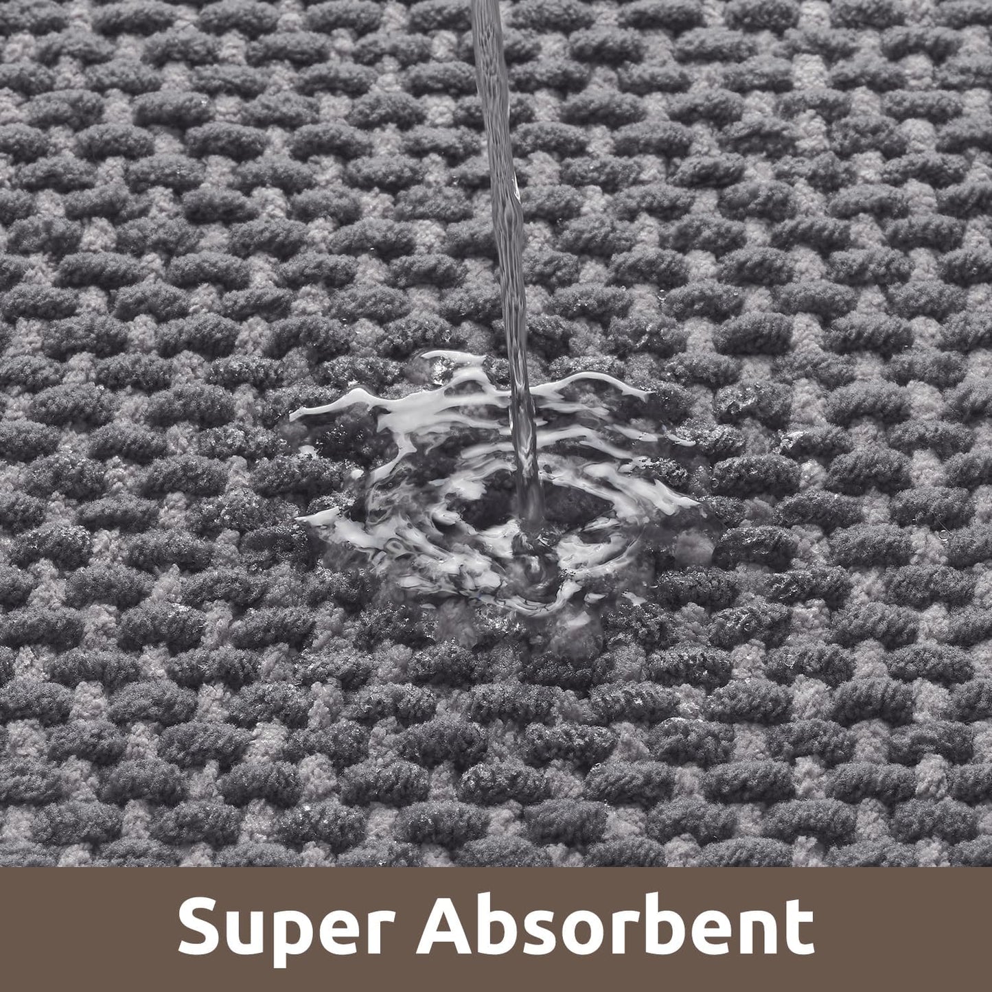 AMOAMI Chenille Bath Mat Super Absorbent Bathroom Mat Quick Dry Low Pile Bath Mats for Bathroom Washable Rubber Backed Bathroom Runners Fit Under Door, Front of Bathtub, Darkgrey&LIGHTGREY 24"x48"