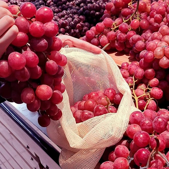 Reusable Organic Cotton Mesh Produce Bags Washable Reusable Grocery Bags Heavy Duty Bag Mesh Bags for Shopping, Vegetables & Fruits (6 Sizes (2L+2M+2S))