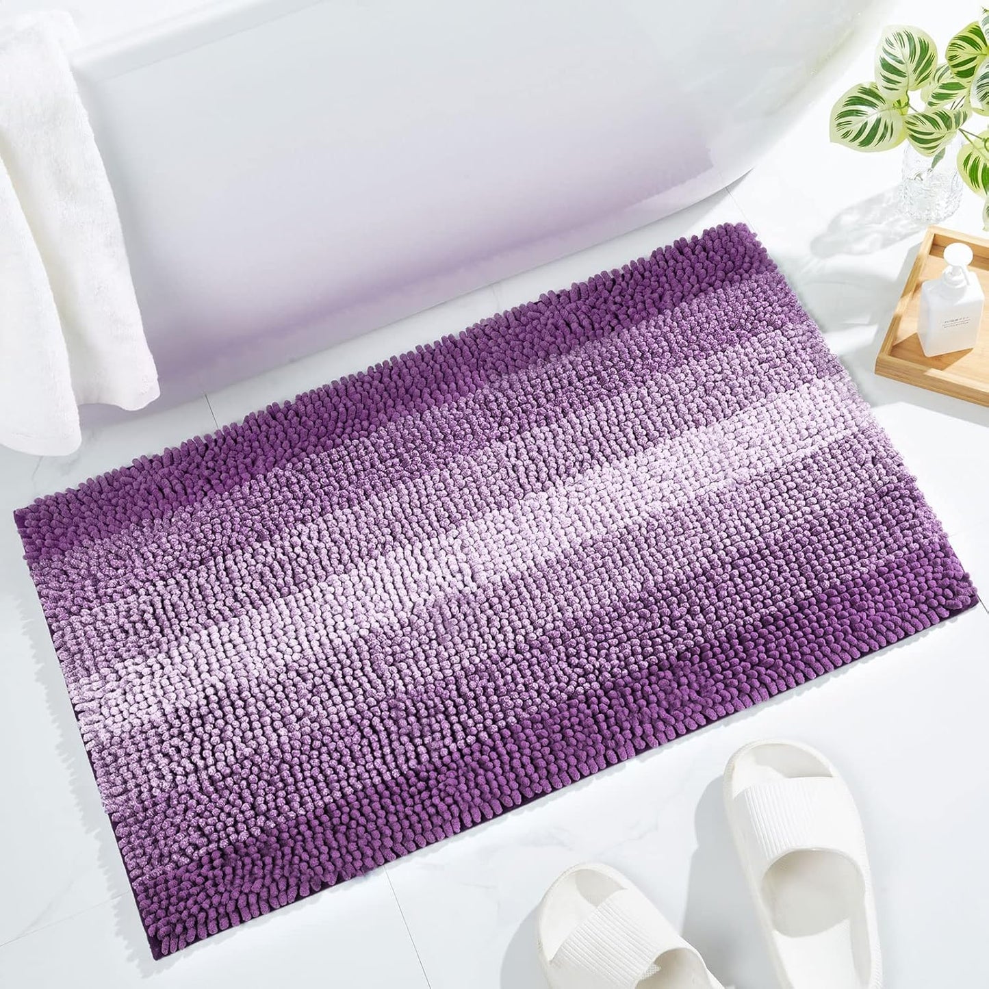 Gibelle Purple Bathroom Rug Set 2 Piece, Chenille Non Slip Bath Mat Set, Absorbent Shower Rug and Bath Room Floor Mats, Quick Dry Bathmat Bathroom Decor Accessories for Tub, 16" x 24"