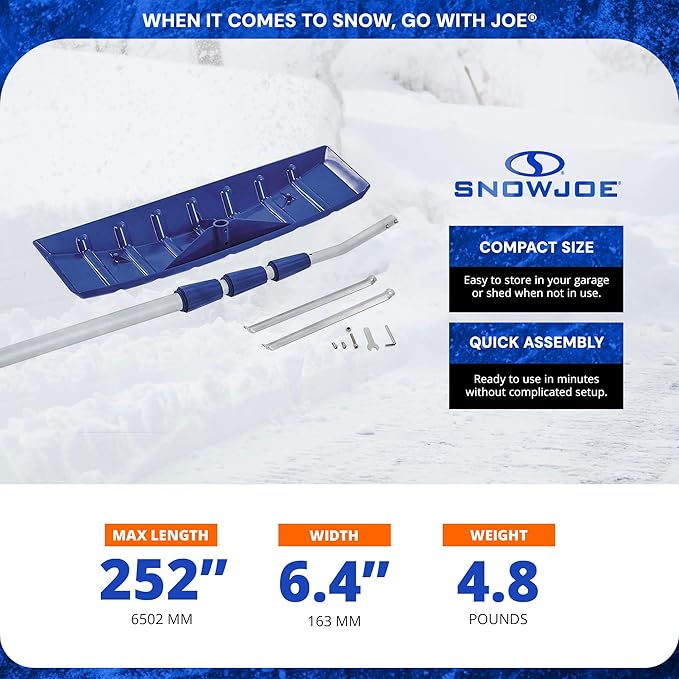 Snow Joe Telescoping Roof Rake, Extendable Leaf & Snow Shovel with Poly Blade, 25 Inch Wide, RJ204M