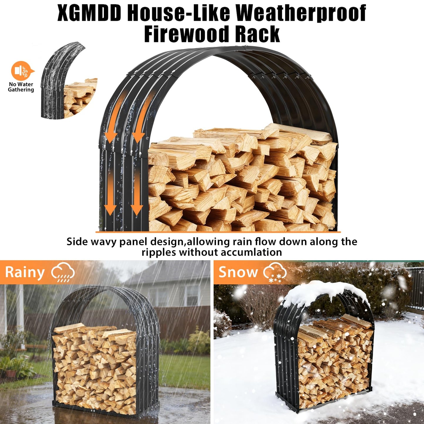 XGMDD Heavy Duty Firewood Rack with Top Cover, Outdoor Indoor Use, 700 LBS Capacity, Waterproof Galvanized Steel Fire Log Holder for Fireplace,Patio, Stylish Metal Fire Wood Storage Organizer Racks