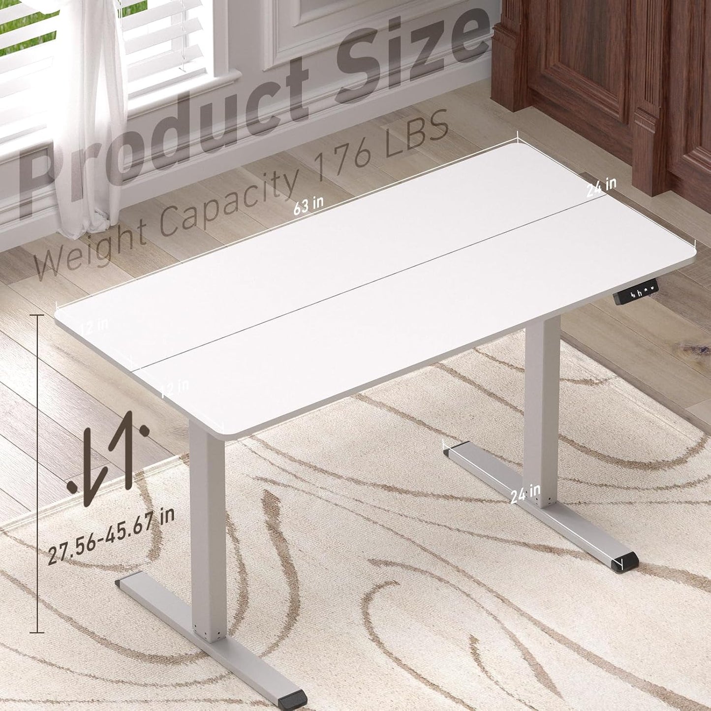 Ywin Electric Height Adjustable Standing Desk with Wheels, 63 x 24 inches Ergonomic Stand Up Desk for Home Office