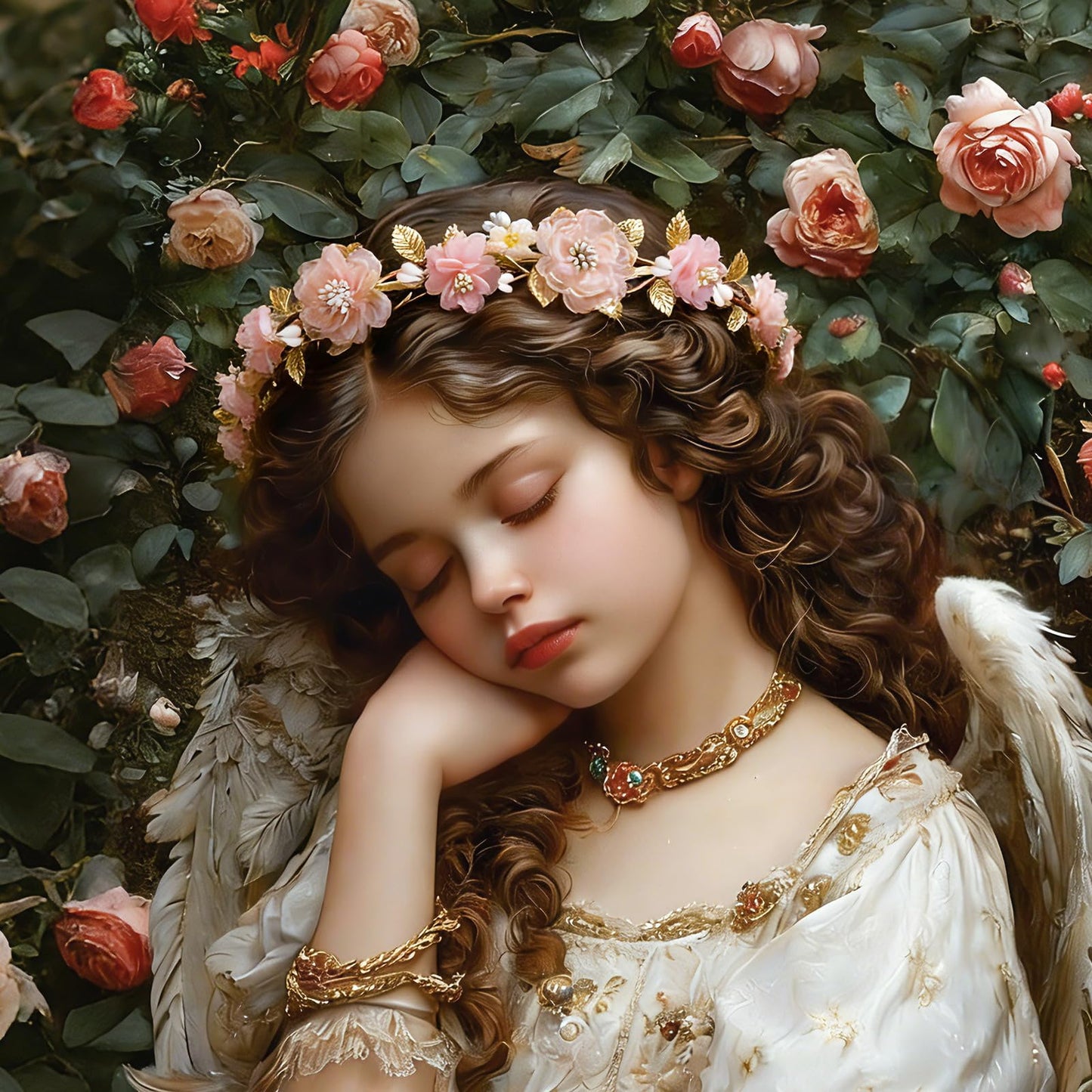 MEMOVAN Pink Flower Crown Headband Rose Floral Headpiece Adjustable with Gold Leaf Bohemian Fairy Flower Renaissance Hair Wreath Accessory for Girls Women Birthday Wedding Party Photo Props