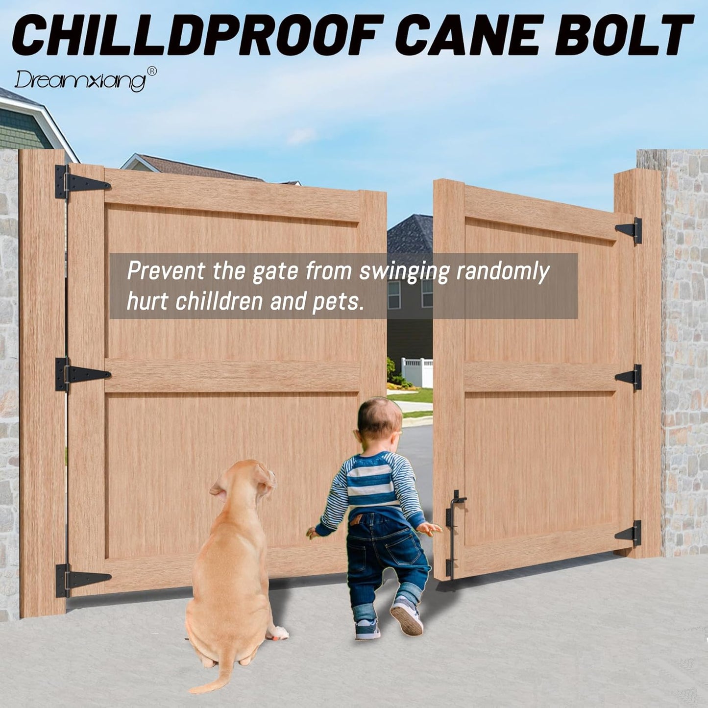 12" Heavy Duty Cane Bolt Gate Drop Rod Extra Thick Hardware Ground Latch for Wood PVC Vinyl Metal Fences Gates, Double Doors, Black Solid Steel-1 Pack
