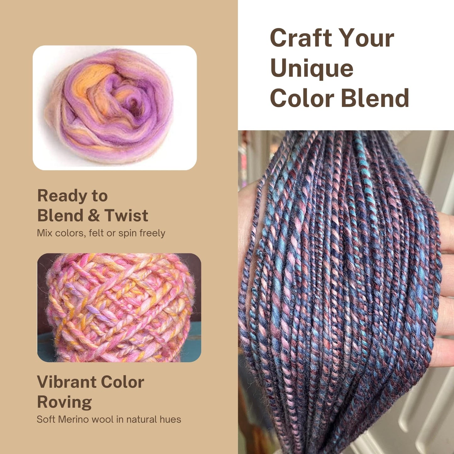 DICHA Fine Merino Wool Roving – Hand-Dyed in Stunning Color Blends for Needle Felting, Wet Felting, Spinning, and Weaving – Soft Combed Top Fiber – 5oz – Lavender Breeze