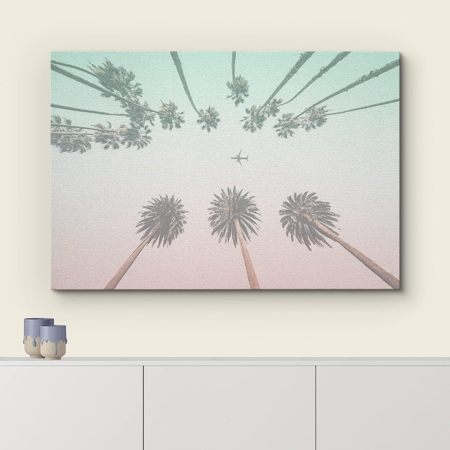 wall26 Canvas Print Wall Art Duotone Teal & Pink Los Angeles Palm Trees Architecture & Maps Cities Photography Realism Scenic Colorful for Living Room, Bedroom, Office - 12"x18"