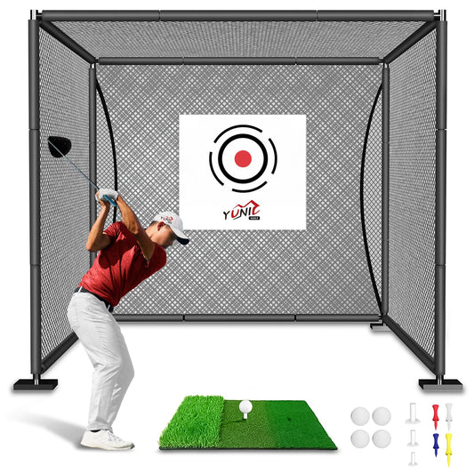 YUNIC Golf Driving Cage with Steel Frame, Golf Nets for Backyard Driving for Full Swing and Chipping Practice Indoor Outdoor (Black, 10'(W) x8'(H) x5'(D))