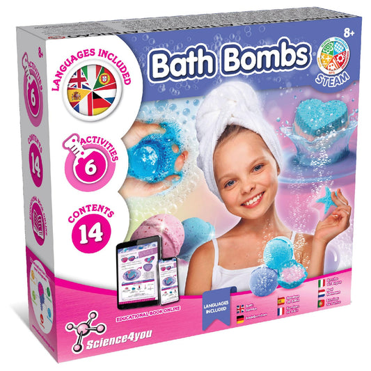 Science4you - Bath Bomb Making Kit for Kids +8 Years Old - Make Your Own Bath Bombs with 6 Science Experiments for Childrens - Educational Science Kits for Kids Age 8, Gift Set for Girls