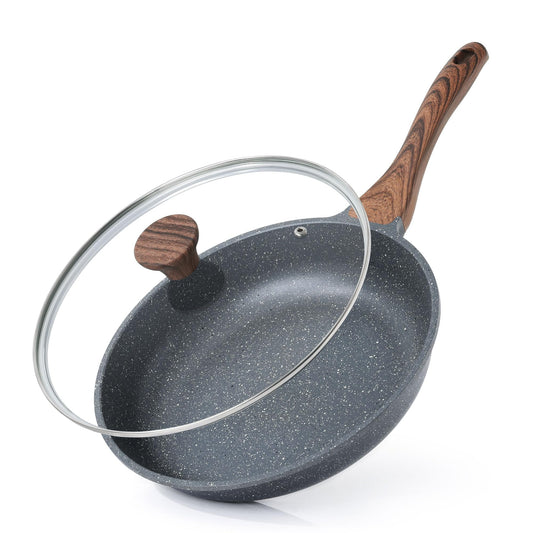 SENSARTE Nonstick Frying Pan Skillet with Lid, Omelet Pan with Cover, Healthy Egg Pan Chef's Pan, Kitchen Cooking Pan, PFOA Free (8inch + Glass Lid)