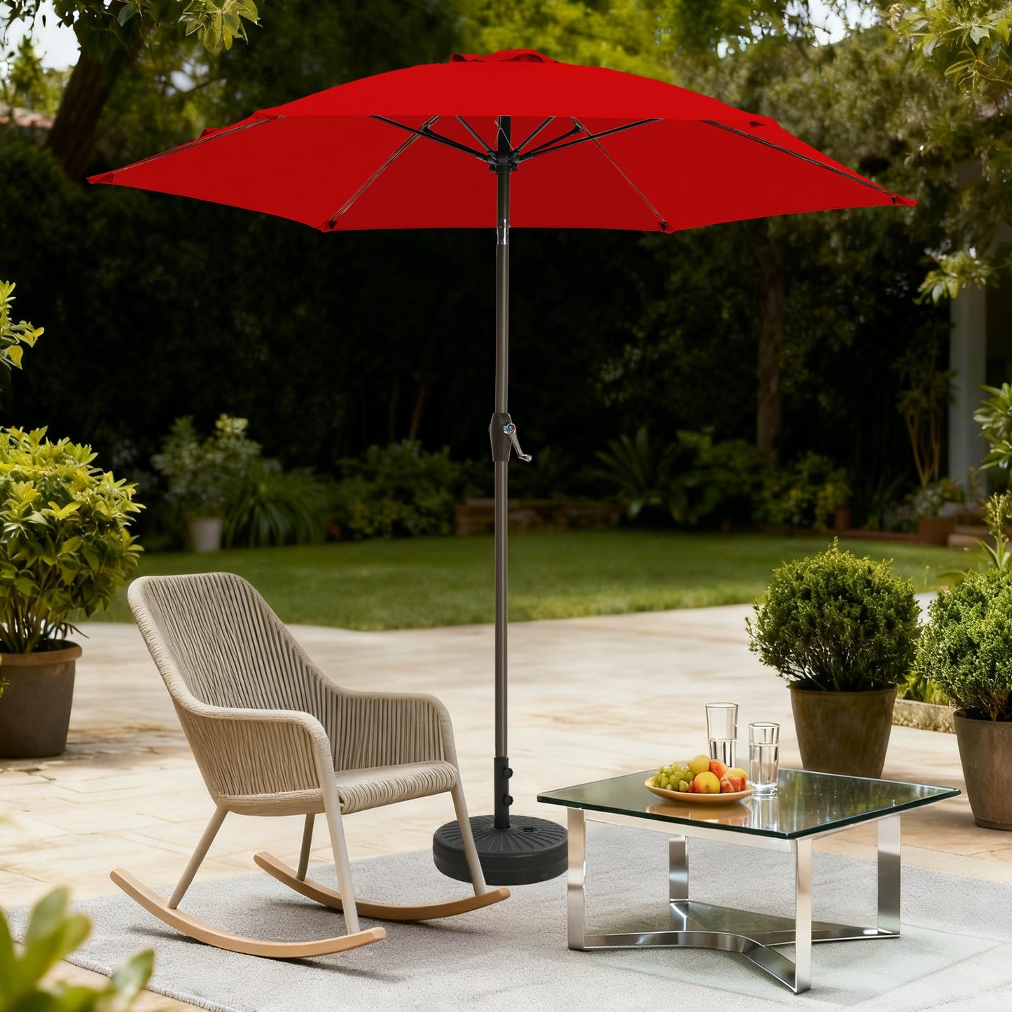 GREFORG 7.5FT Large Outdoor Patio Umbrella with Crank & Tilt - Durable Market Umbrella for Outdoor Patio with 6 Fiberglass Ribs for Poolside,Deck,Yard,Garden,Red
