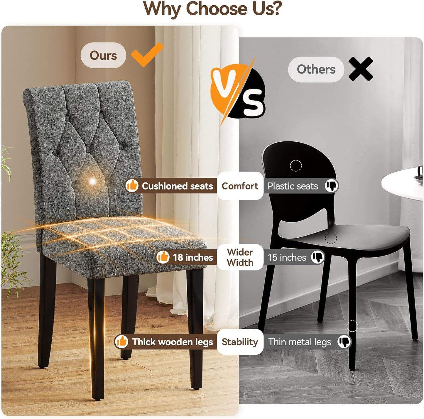 Upholstered Dining Chairs Set of 4, Button Tufted Parsons Dining Chair with Solid Wood Legs, Modern Fabric Side Chair for Dining Room/Kitchen/Restaurant/Hotel- Grey