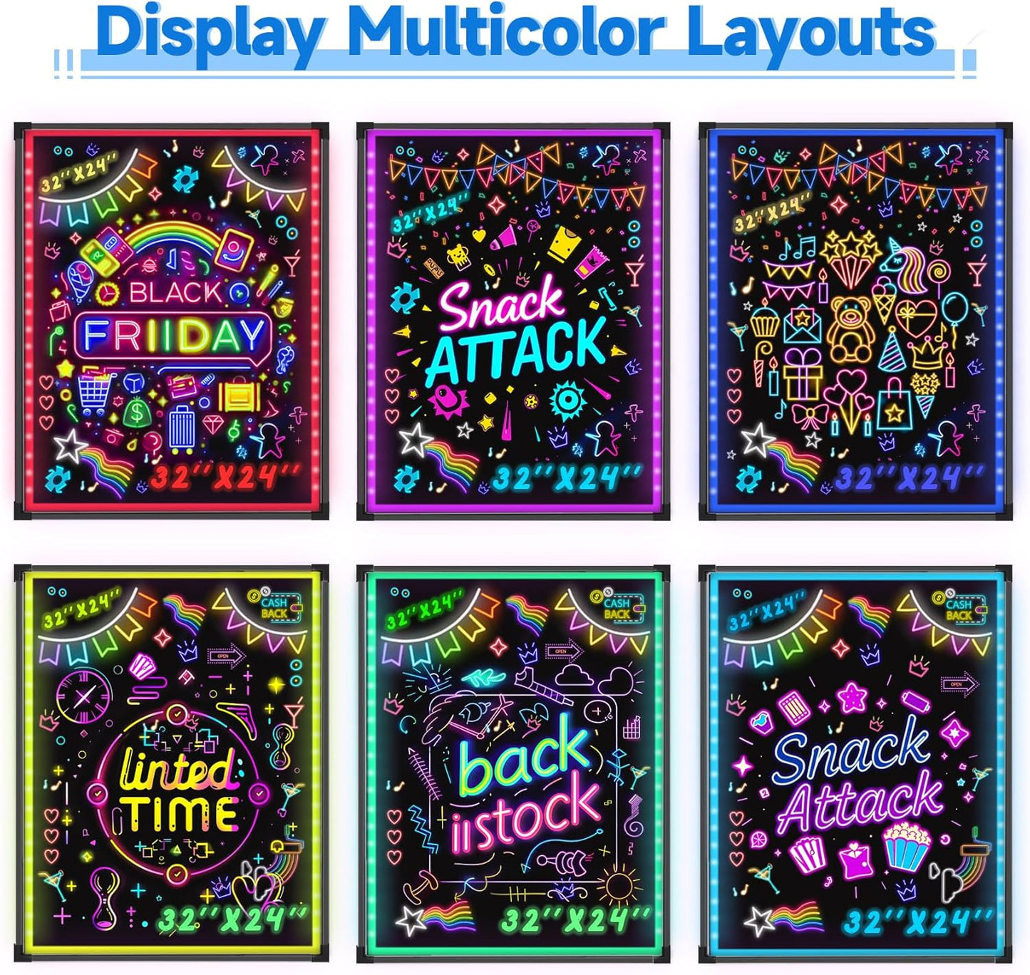 Hosim LED Message Writing Board 32"x24" Illuminated Erasable Neon Effect Restaurant Menu Sign with 8 Colors Markers,16 Lighting Colors DIY Message Chalkboard for Kitchen Wedding Promotions
