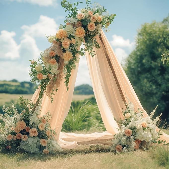 Wedding Arch Draping Fabric, 2 Panels 18FT Champagne Sheer Backdrop Curtain Chiffon Fabric Drapery Voile Scarf Draping Panels for Wedding Archway Ceremony Curtain Valance Party Decoration