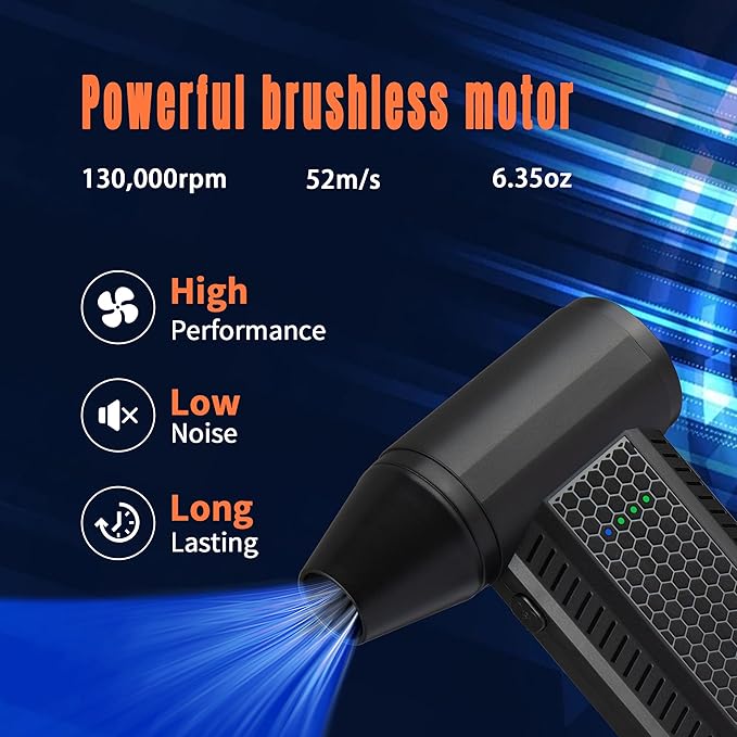 Electric Air Duster Mini Blower, 130000RPM Brushless Motor 4-Gear Rechargeable Compressed Air Duster, PC Computer Cleaner Keyboard Electronics Car Dust Blower for Home Office, Black