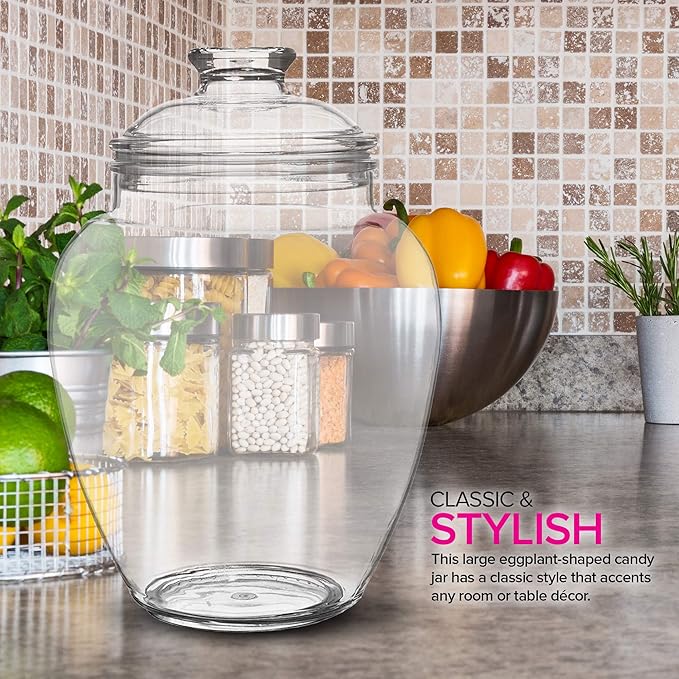 Modern Innovations 128-Ounce Candy & Cookie Jar with Lid, 1 Gallon Premium Acrylic Clear Apothecary Jar, Wedding & Home Décor Centerpiece, Decorative Kitchen Storage Jar, Bathroom Organization