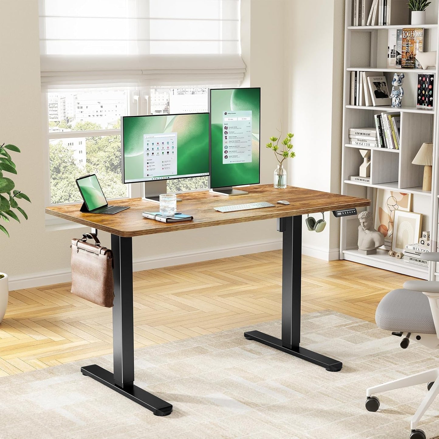 Marsail Electric Standing Desk with One-Piece Desktop,48 x 30 inch Height Adjustable Office Gaming Computer Desk with Deeper Tabletop,Home Office Stand up Desk with 4 Memory Presets, table for Bedroom