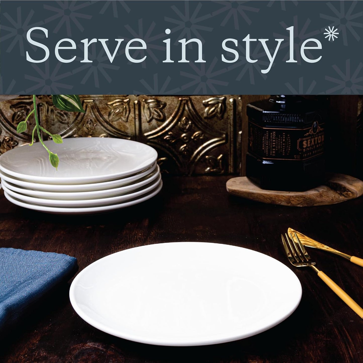 Vikko Dinner Plate, Set of 6 White Plates, 9 Inch Ceramic Dinner Plates Set, Stackable Dinner Plates for Every Day and Special Occasion, Restaurant Style, Dishwasher Safe, Microwave Safe