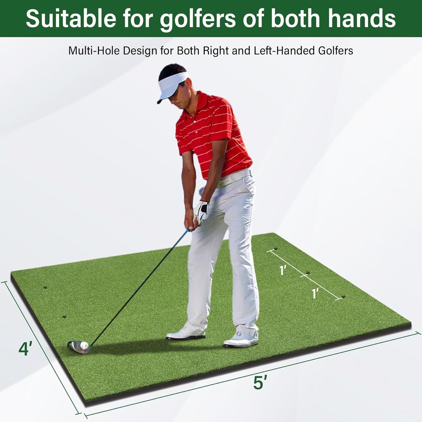 Golf Mat,Elite Golf Hitting Mats Practice Outdoor & Indoor,5x4ft Turf Driving Range Mats for Golf Simulators and Practice with 10 Balls,9 Tees,21|31mm Thickening Domivans