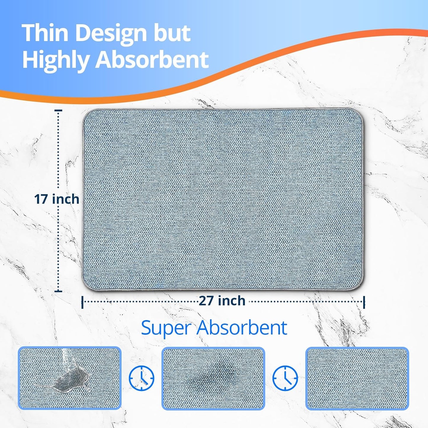 Upgraded Bathroom Rugs 17x27Inch, Thin Bath Mat with Rubber Backing Non-Slip, Absorbent,Quick Dry Machine Washable, Home Decor Accessories Cozy Cloth Bathroom Mat fit Under Door/Sink/Tub/Shower-Blue