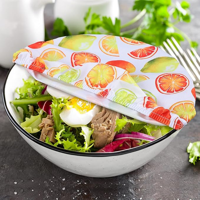 Patelai 10 Pcs Bowl Covers Reusable in 5 Size Stretch Cloth Fabric Elastic Food Storage Bowl Covers Bread Sourdough Lids for Proofing Food Fruits Leftover (Bright,Summer Style)