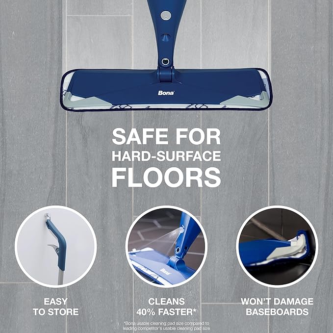 Bona Premium Motion Multi-Surface Floor Spray Mop - Includes Multi-Surface Floor Cleaning Solution and Machine Washable Microfiber Cleaning Pad - Spray Mop for Stone, Tile, Laminate, and Vinyl Floors