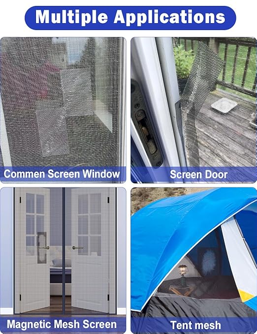 Wohohoho Window Screen Repair Tape, 4 in X 20 FT (240IN) Black Screen Patch Repair Kit, 3-Layer Strong Adhesive Invisible Screen Tape Mesh Repair for Windows, Doors Garage Mosquito Net Magnetic Screen