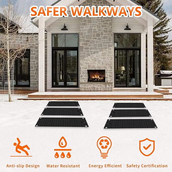 10 Inch x 48 Inch Outdoor Snow Melting Mat, Anti-Slip Heated Walkway Mat with Power Cord, Outside Ice Melt Mat for Doorway Stair Step Path Roof