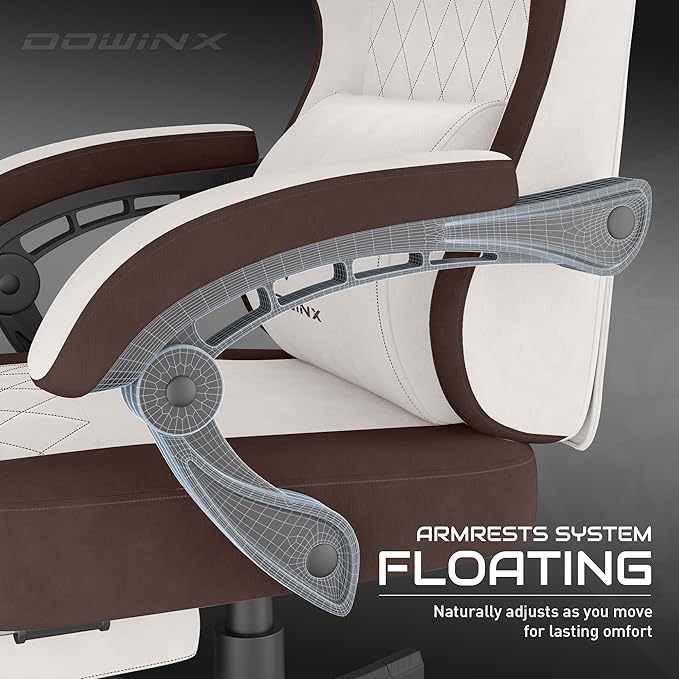 Dowinx Gaming Chair, Fabric Gaming Chairs for Adults with Pocket Spring Cushions and Lumbar Support, Ergonomic Massage Computer Chair with Footrest for Big and Tall, Brown