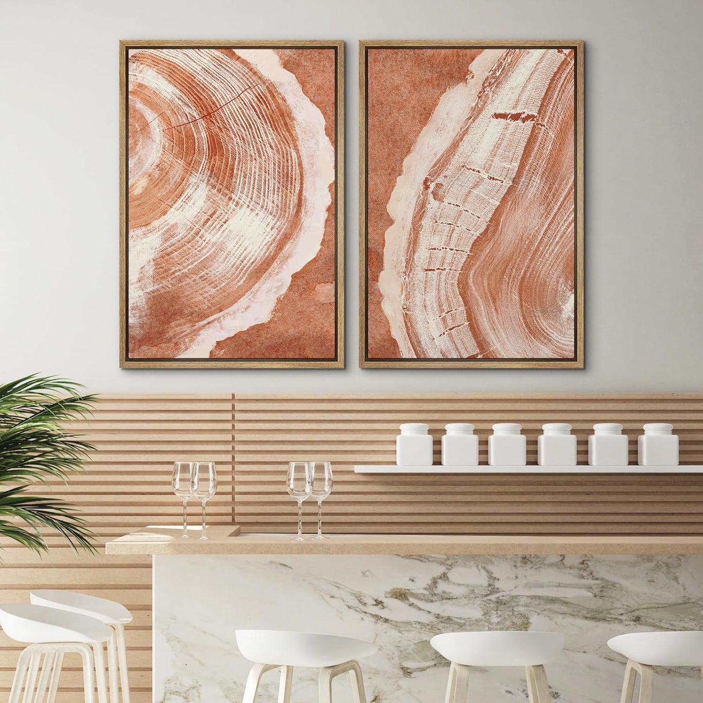 SIGNWIN Framed Canvas Print Wall Art Set Orange Closeup Wood Tree Ring Details Nature Wilderness Illustrations Modern Art Rustic Colorful Ultra for Living Room, Bedroom, Office - 24"x36"x2 Natural