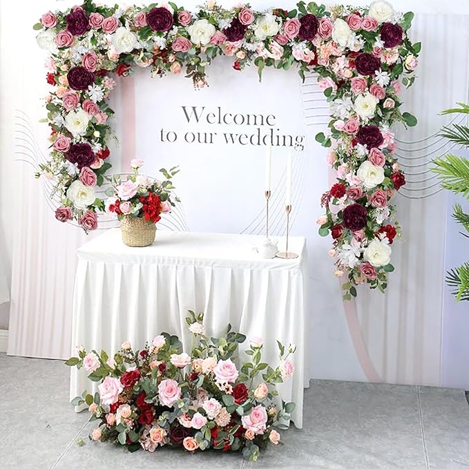 2 Pack Artificial Peony Garland - 6ft Silk Flower Vine Purple and White Roses for Wedding Arch Party Table Decor