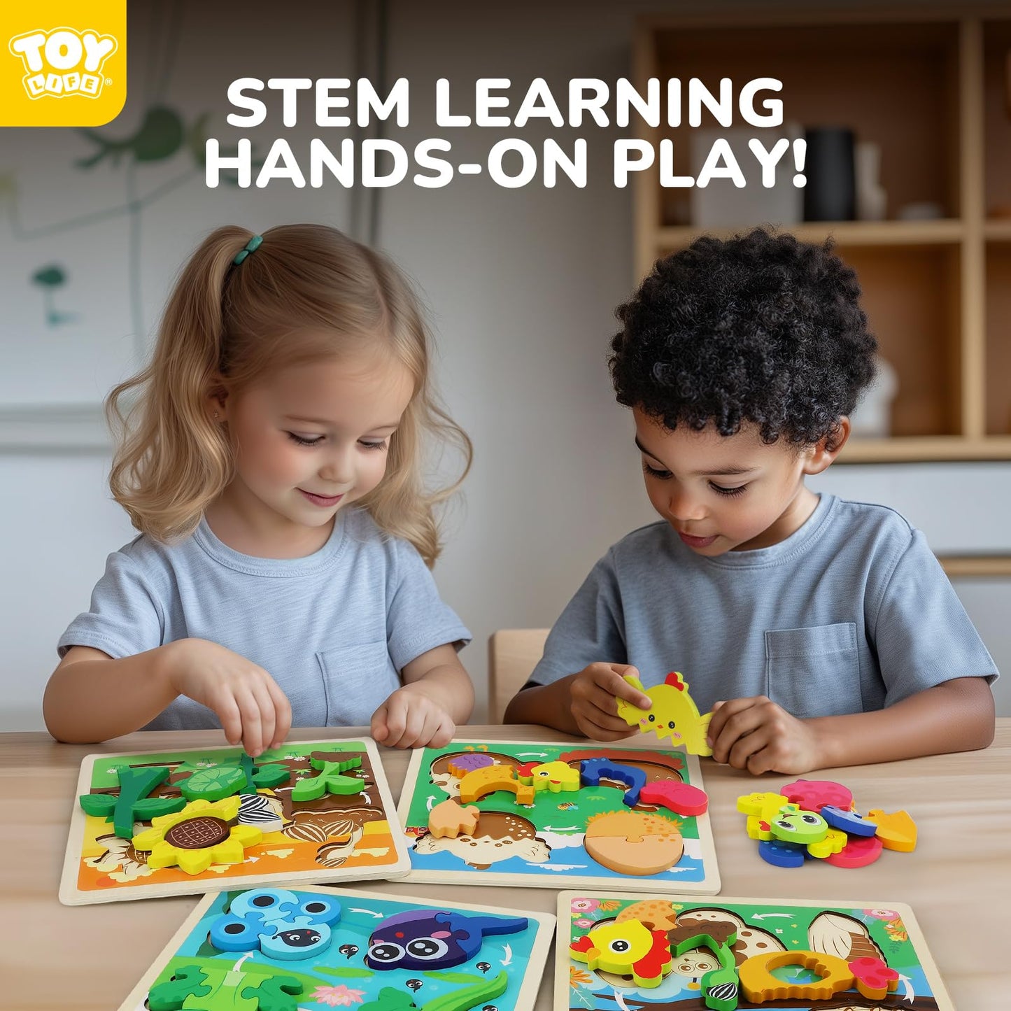 TOY Life Life Cycle Toys Puzzles for Kids, Wooden Puzzles for Toddlers 2-4, 4 Large Pieces Animal Puzzle for Toddlers 1-3, Montessori Toys for 1 2 3 Year Old Boy Girl, Baby Kids Educational Toy