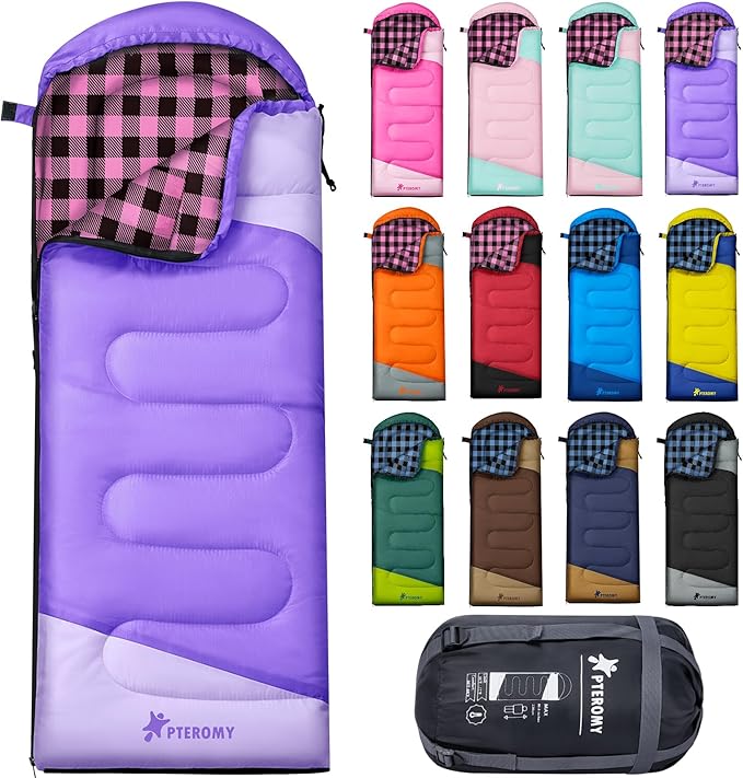 PTEROMY Sleeping Bags for Adults, Lightweight and Machine Washable, Water Resistant Backpacking Camping Sleeping Bag for Warm Cold Weather, Camping Essentials for Hiking Travel