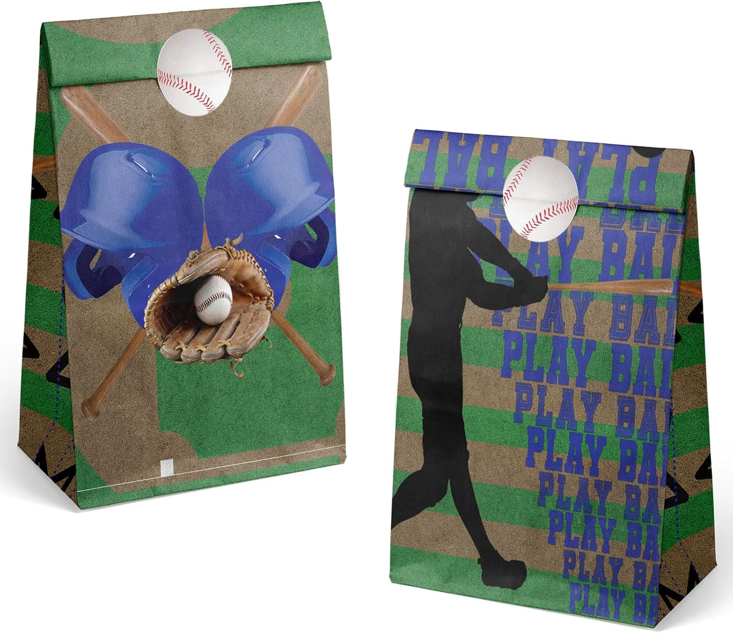 Baseball Party Favor Bags for Kids – 24 Pcs Baseball Gift Bags with 6 Designs, Paper Treat Bags for Boys Sports Theme Birthday Party Decorations Supplies